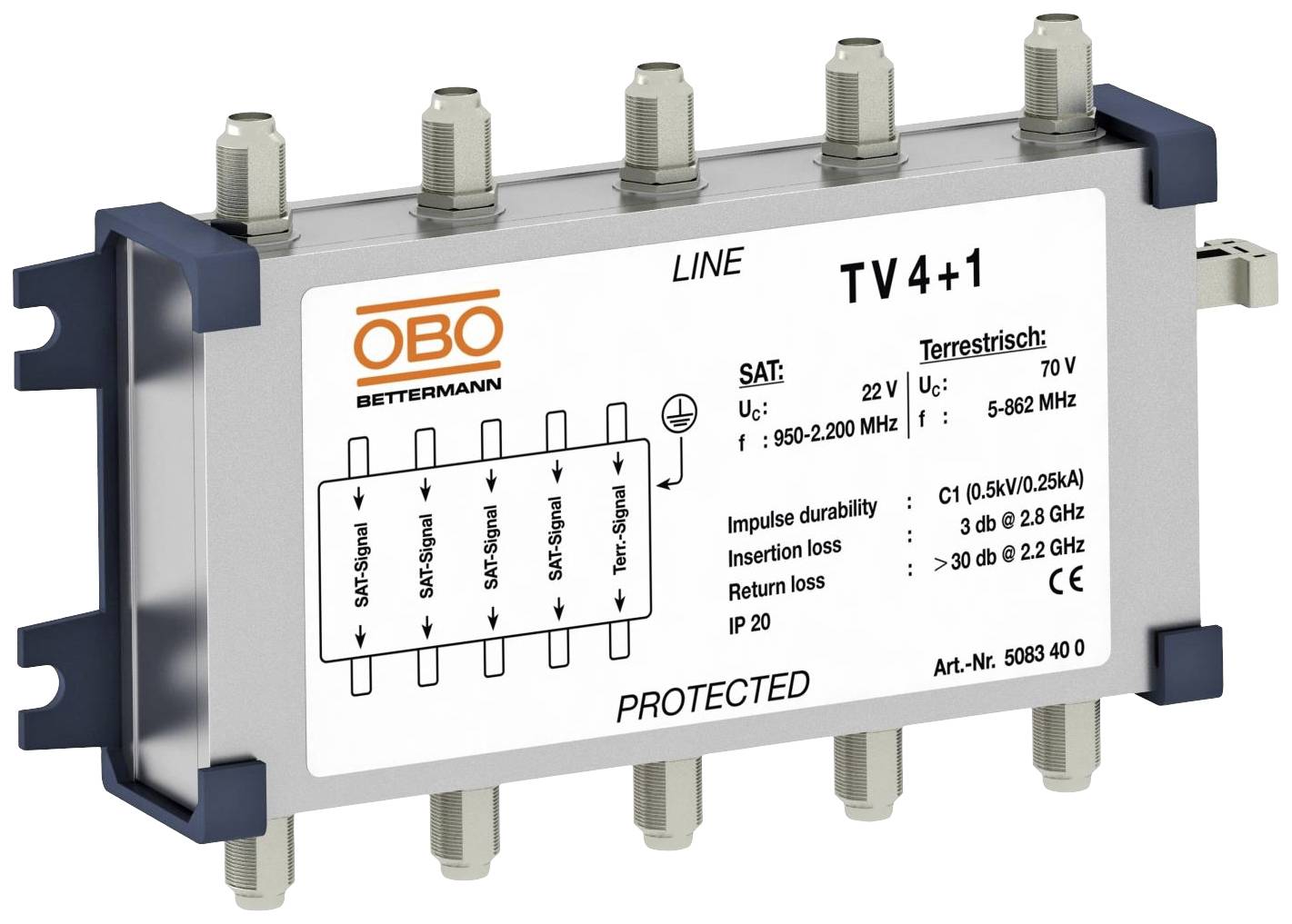 OBO Bettermann 5083400 TV 4+1 Dataskyddsenhet 0.8 kA 1 st