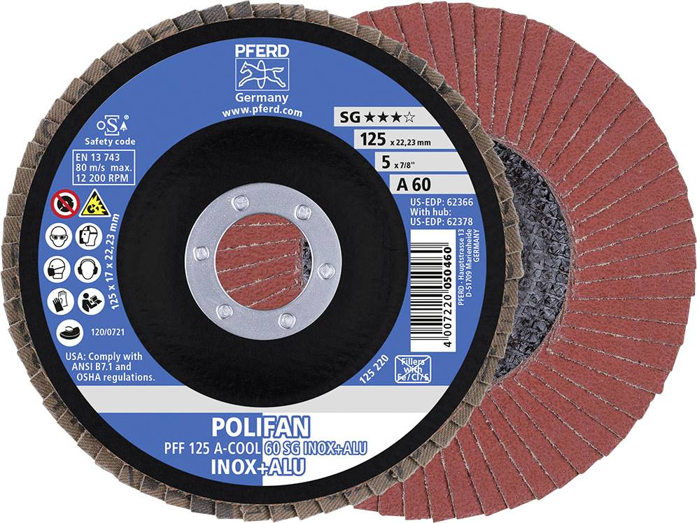 PFERD TOOLS 67656125 A-Cool Sg Inox + Alu Lamellslipplatta Diameter 125 mm Borrdiameter 22.23 mm Kornighet 60 10 st
