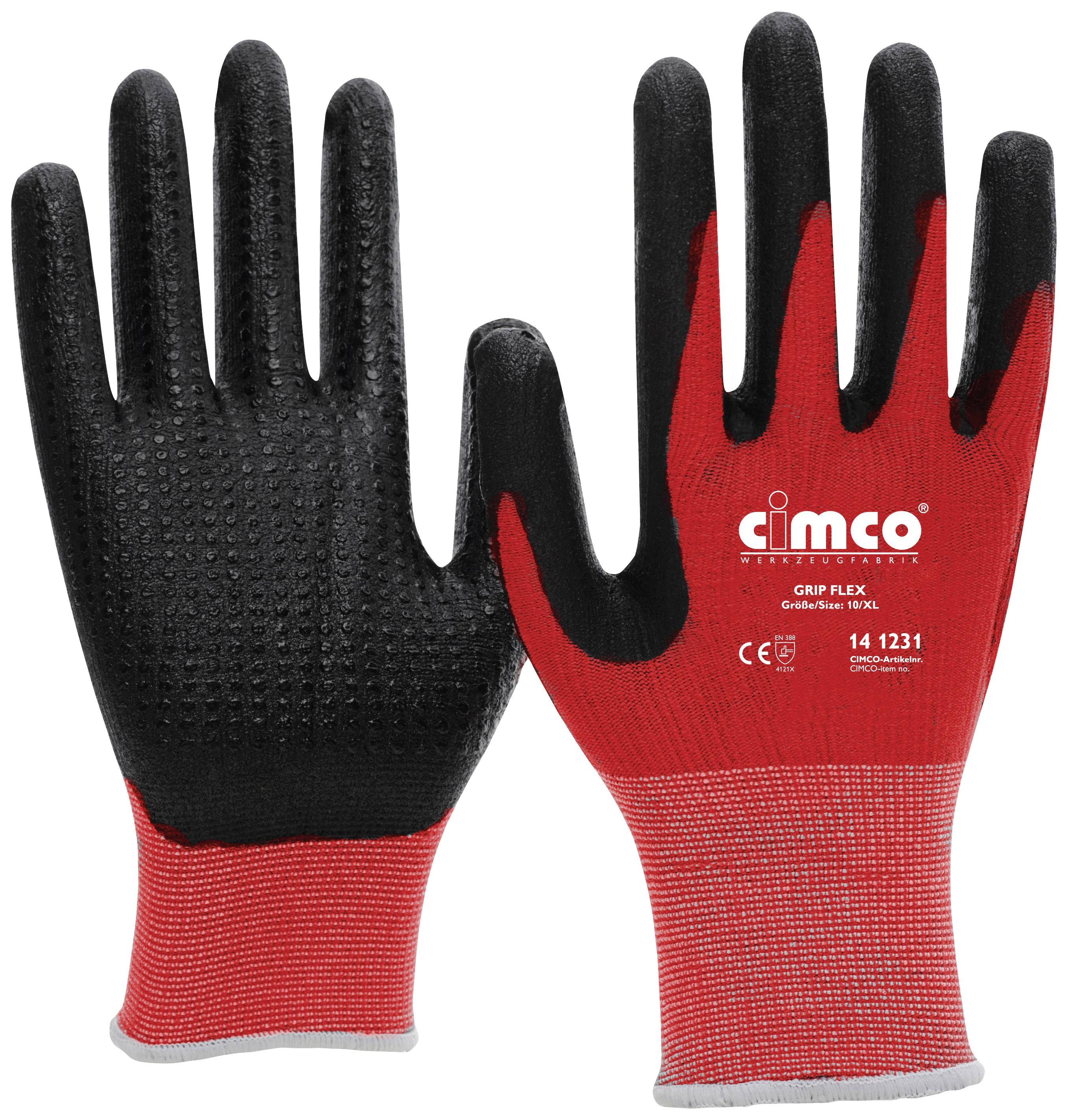Cimco Grip Flex schwarz/rot 141230 Stickat tyg Arbetshandske Storlek (handskar): 9, L 1 par