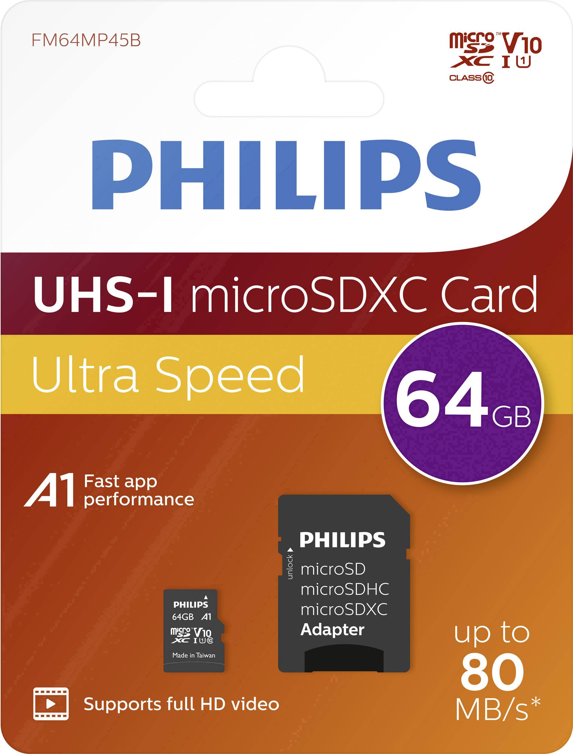 Philips FM64MP45B/00 microSDXC-Kort 64 GB Class 10 inkl. SD-adapter