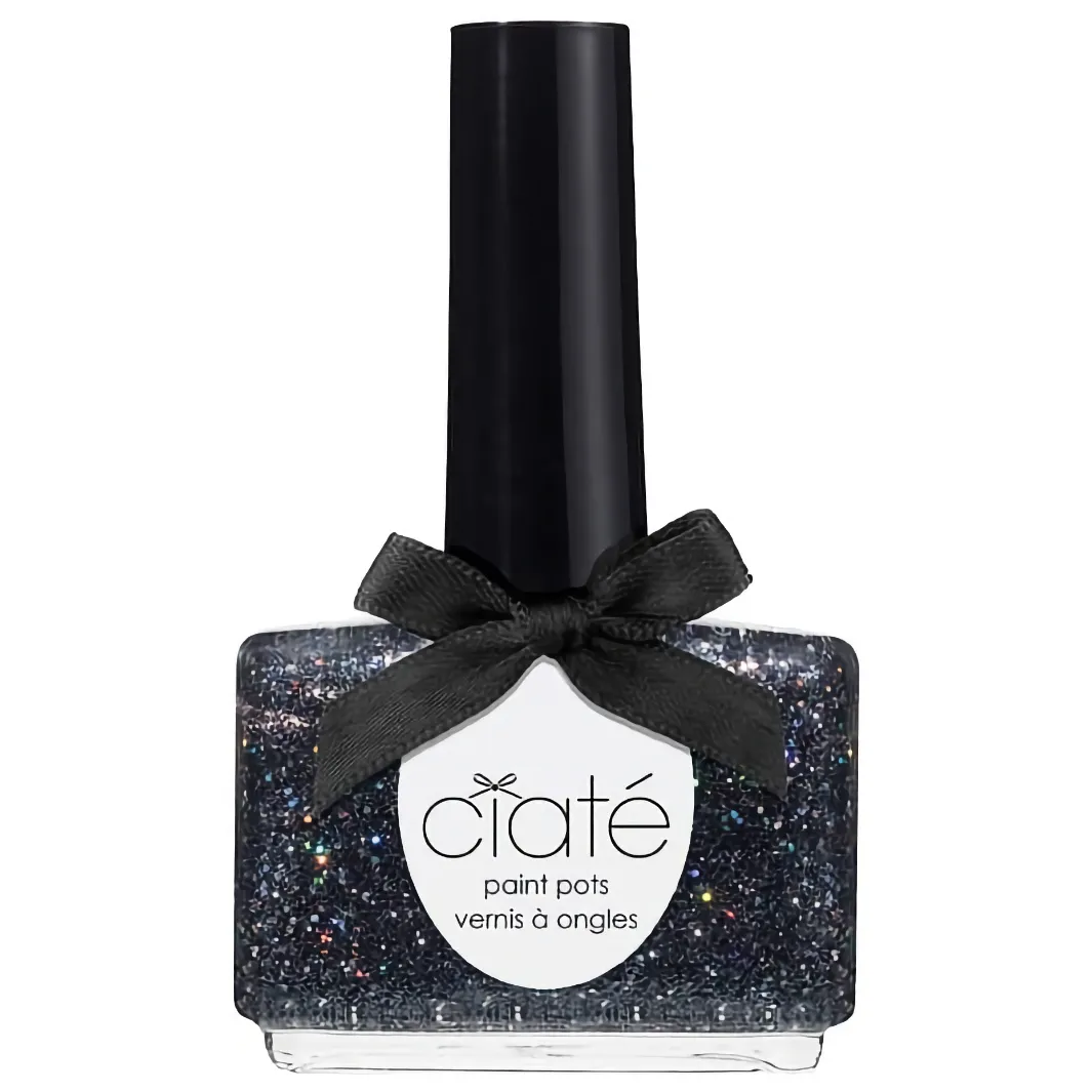 Transparent nagellack svart skimmer silverfärgat och regnbågsfärgat glitter