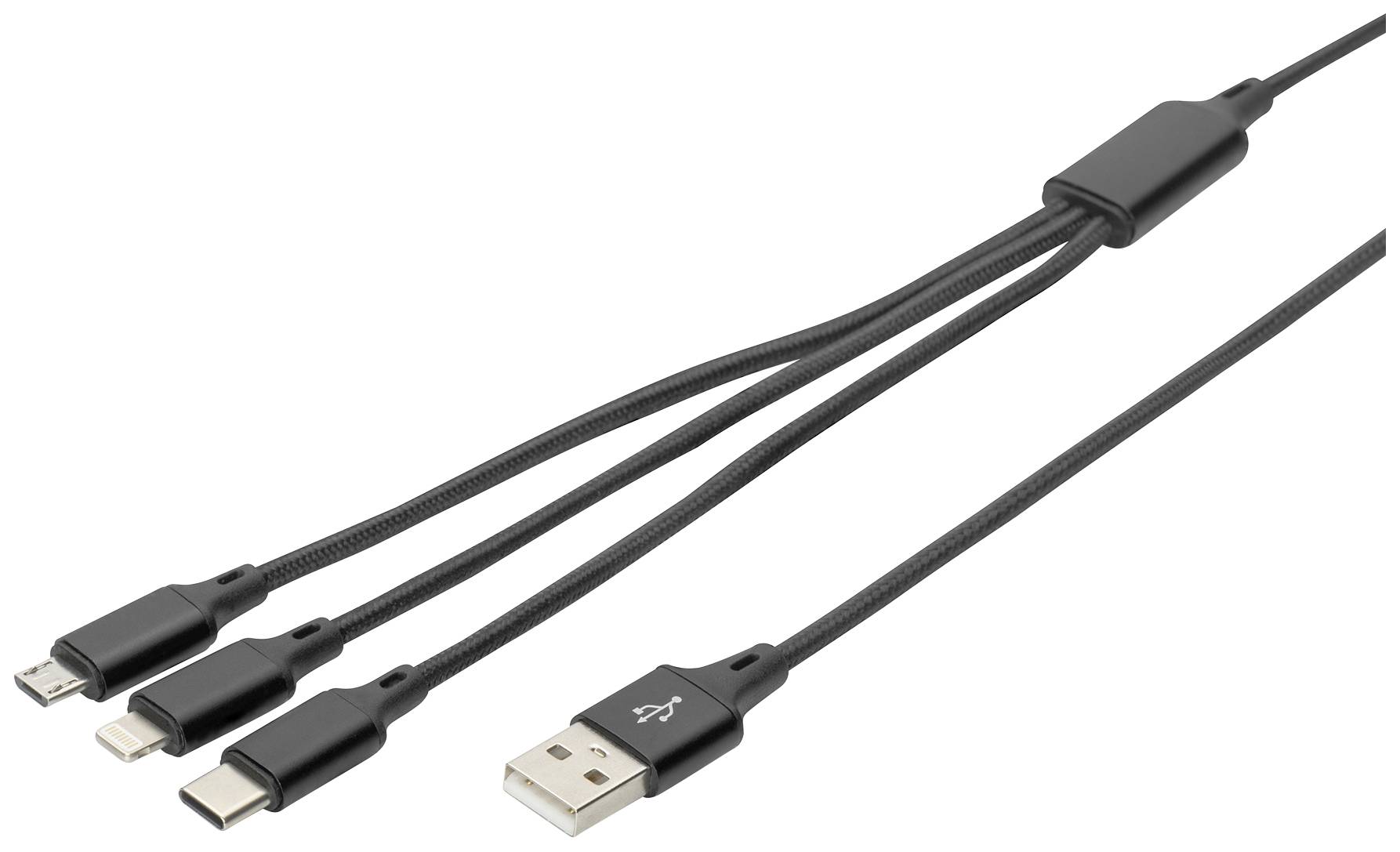 Digitus USB-laddningskabel Apple Lightning kontakt , USB-A kontakt, USB-C®-kontakt, USB-Micro-B-kontakt 1.00 m Svart Ext