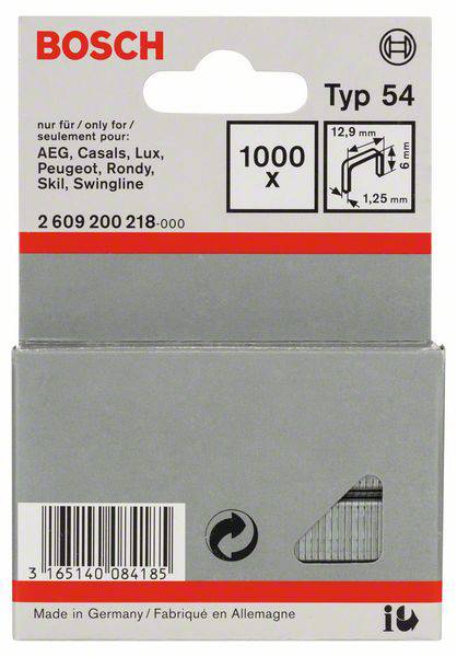 Plantrådsklammer typ 54 – 12,9 x 1,25 x 6 mm 1000 st Bosch Accessories 2609200218 Mått (L x B) 6 mm x 12.9 mm