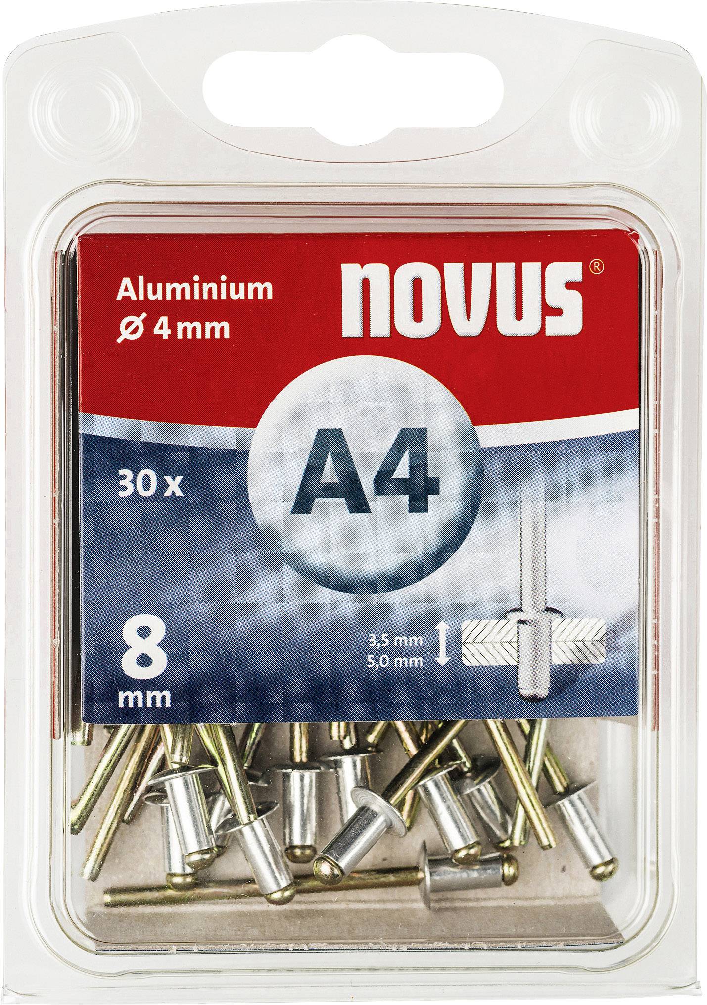 Novus Office 105082306 Blindnit (Ø x L) 4 mm x 8 mm Aluminium Aluminium 30 st