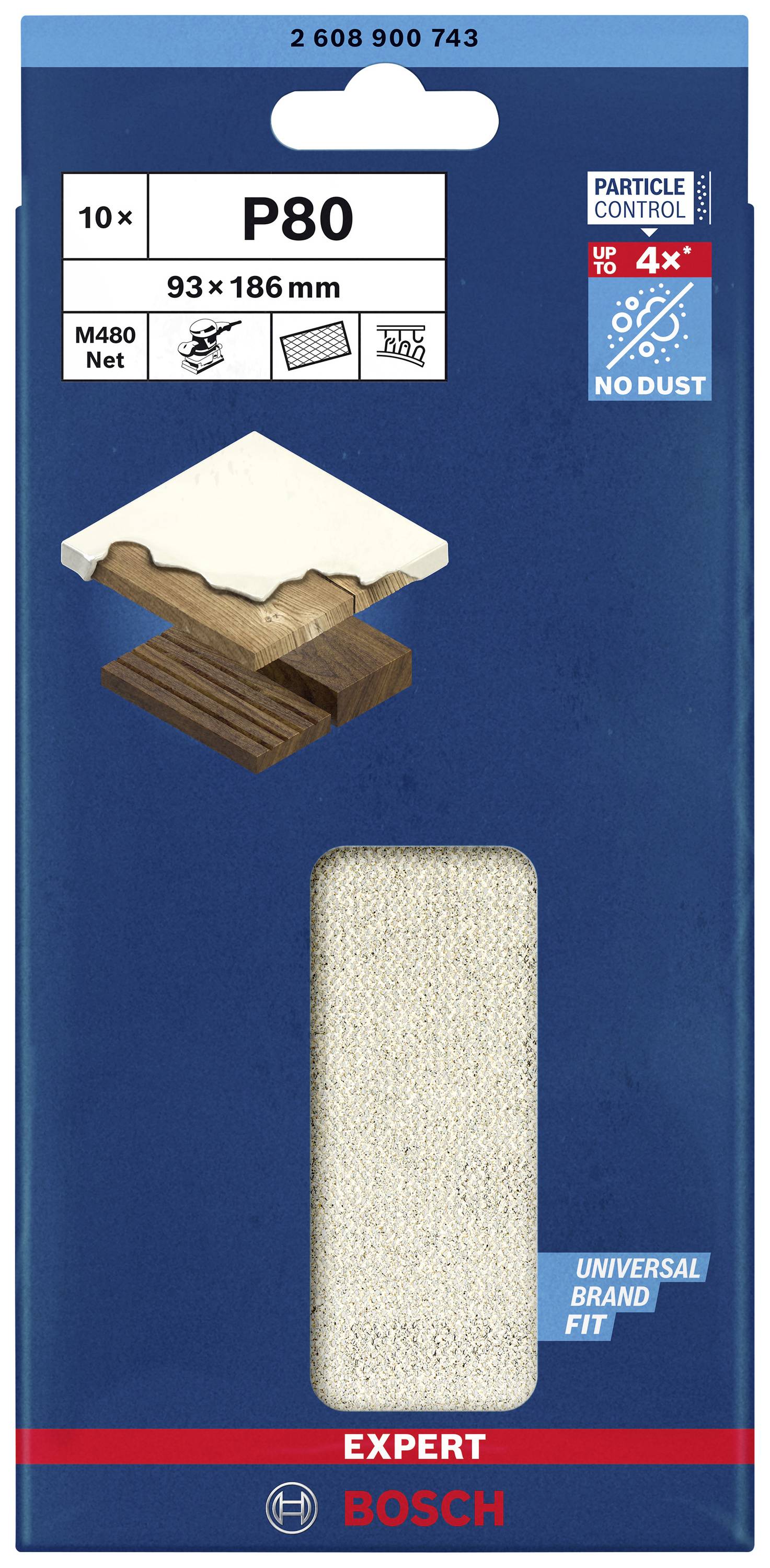 Bosch Accessories EXPERT M480 2608900743 Slipnät för oscillerande slipmaskin operforerad Kornighet 80 (L x B) 186 mm x 9