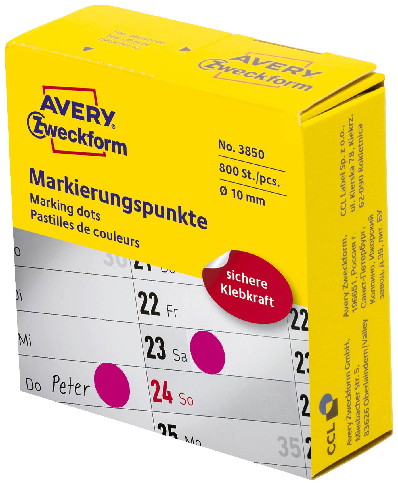 Avery-Zweckform 3850 Etiketter Ø 10 mm Papper Magenta 800 st Permanent Markeringsetiketter