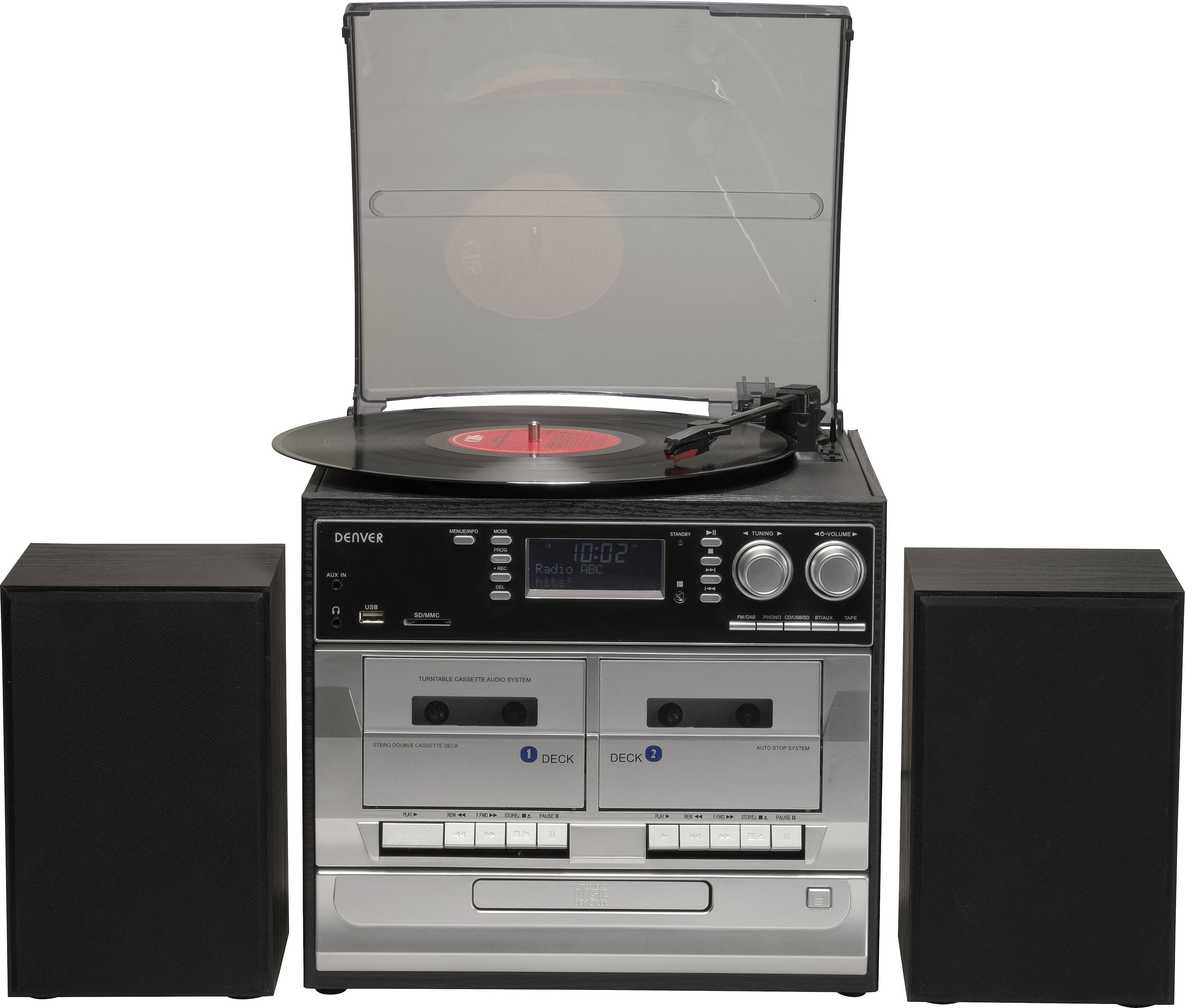 Denver MRD-166 Kompaktstereo DAB+, Skivspelare, SD, FM, USB Inspelningsfunktion 2 x 2 W Svart
